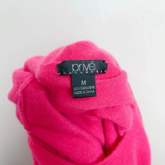 Prive Cashmere Womens Medium Key Hole Ruched Neck Fuchsia Sweater - Picture 10 of 13